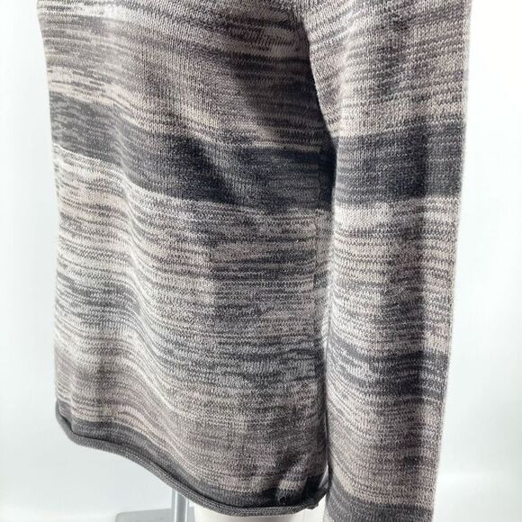 Eddie Bauer Women’s Gray Cotton Stripe Notch Neck Split Roll Pullover Sweater M - Picture 7 of 14